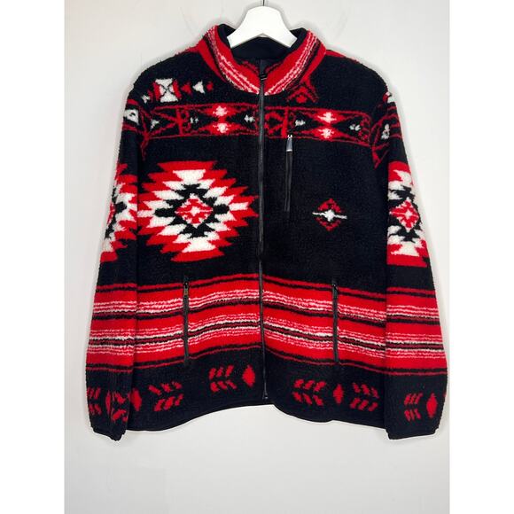Lauren Ralph Lauren Jacquard Faux-Shearling Jacket Black/Red Women's 2X NWT - Picture 2 of 11